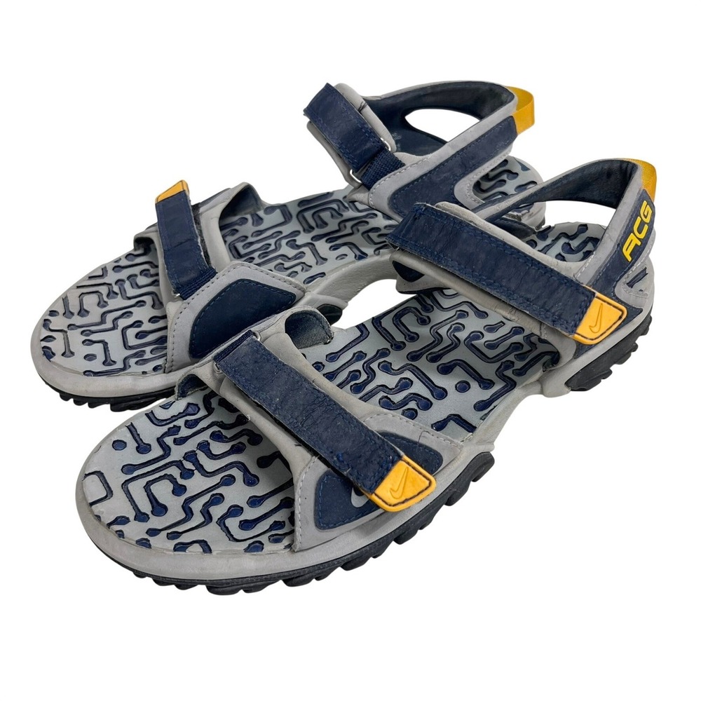 Vintage Nike ACG Sandals Mens 11 Gray Blue Yellow Circuit Board 130319-471-00